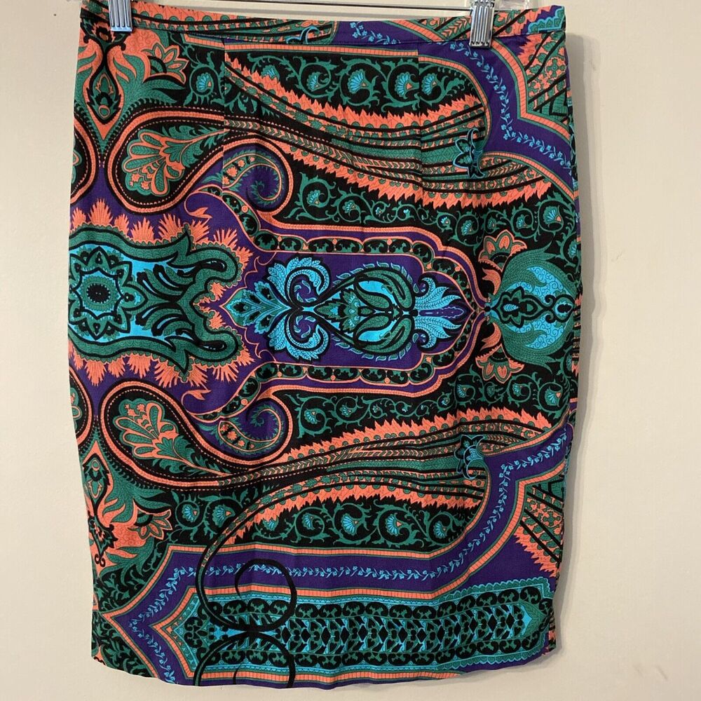Plenty by Tracy Reese Vibrant Jewel Toned Pencil Skirt SZ 6 Paisley Fleur